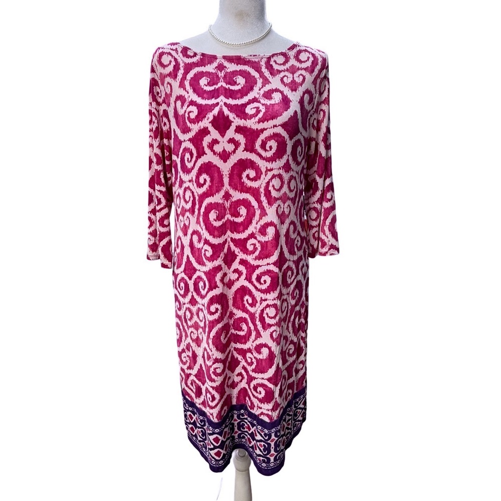 Chicos Travelers Slinky Tunic Midi Dress 1P Ikat Medium Stretch  Wrinkle Free